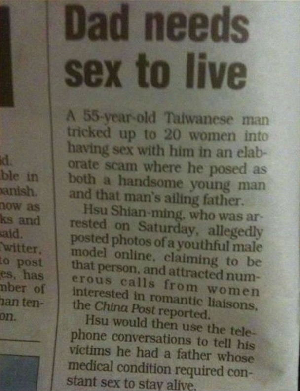 Dad needs sex to live